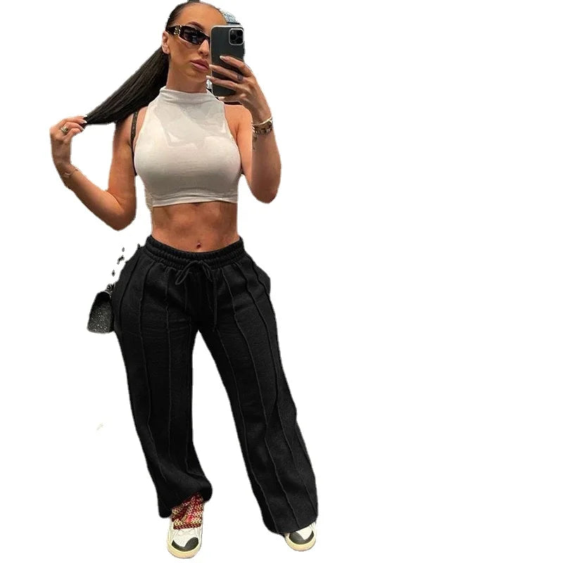Houzhou Zwarte Joggingbroek Vrouwen Hippie Baggy Gestreepte Geplooide Broek Vintage Esthetische Patchwork Joggers Casual Sportbroek