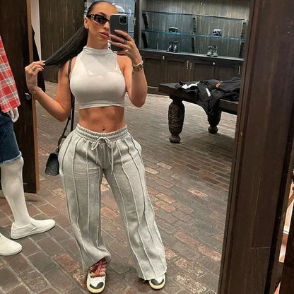 Houzhou Zwarte Joggingbroek Vrouwen Hippie Baggy Gestreepte Geplooide Broek Vintage Esthetische Patchwork Joggers Casual Sportbroek