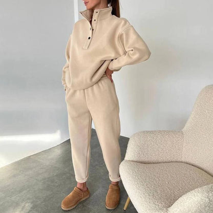 Vintage Vrouwen Opstaande Kraag Sweatshirt Joggingbroek Trendy Pullover Sweatbroek Set Effen Kleur Casual Eenvoudige Trainingspak Set